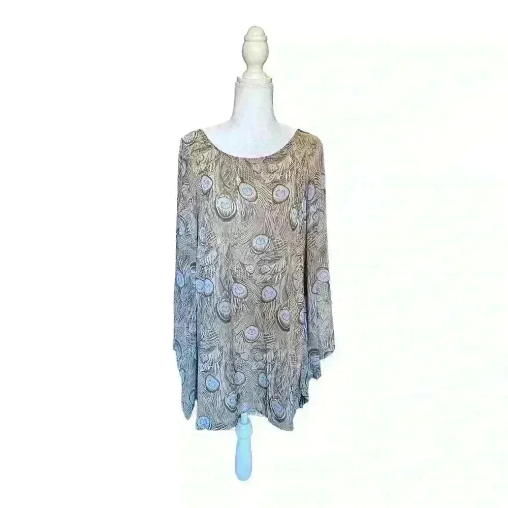 Show Me Your MuMu Peacock Feather Mini Tunic Dress with Butterfly Sleeves Size M